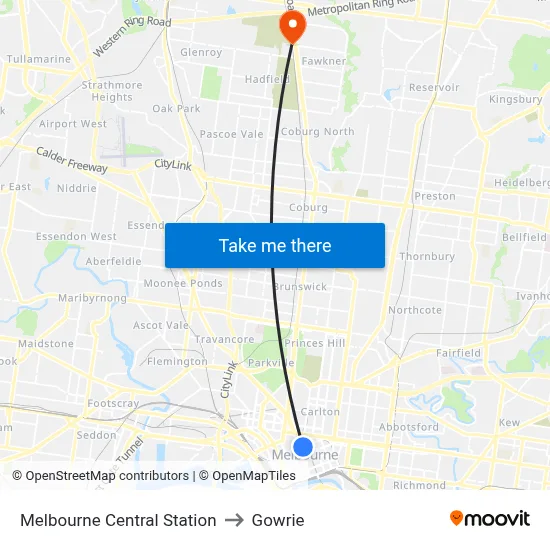 Melbourne Central Station to Gowrie map