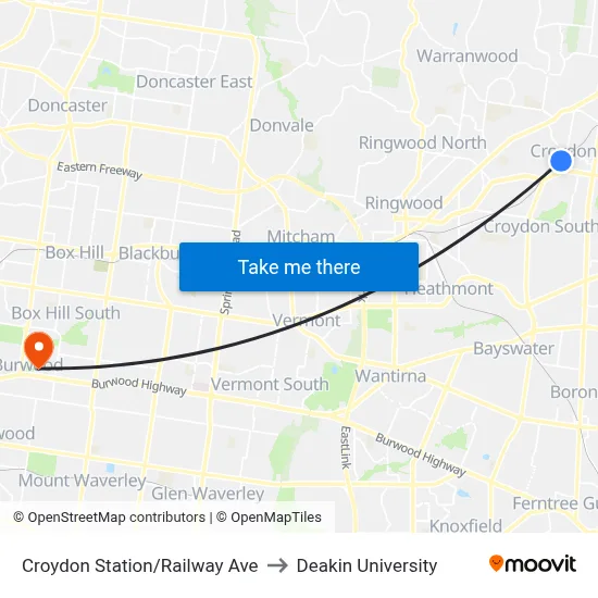 Croydon Station/Railway Ave to Deakin University map