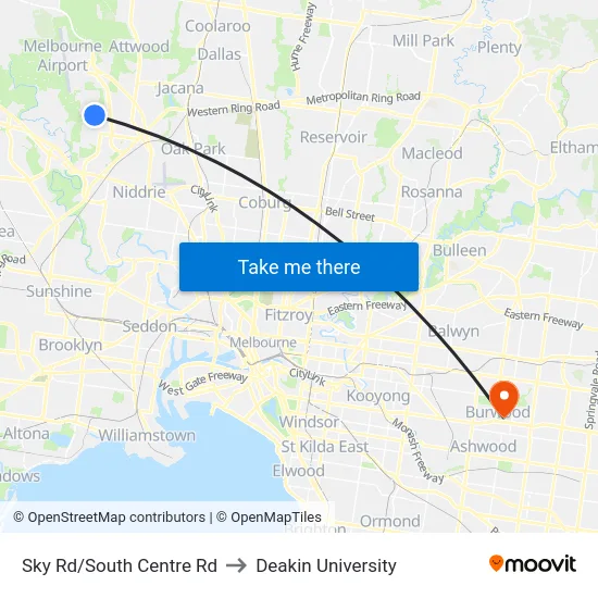 Sky Rd/South Centre Rd to Deakin University map