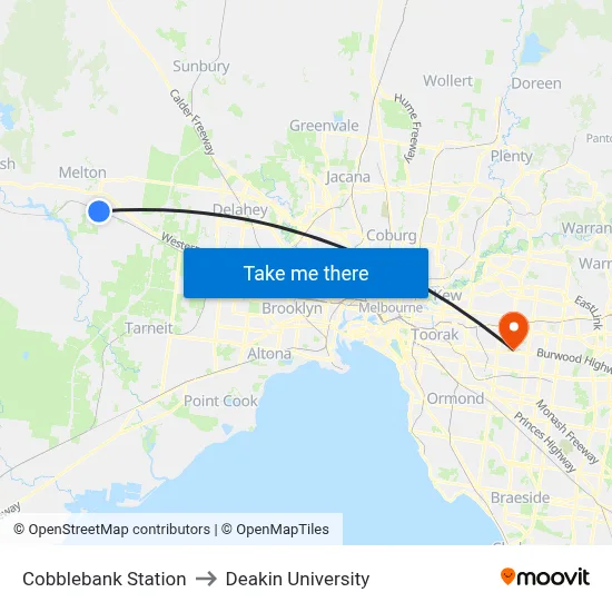 Cobblebank Station to Deakin University map