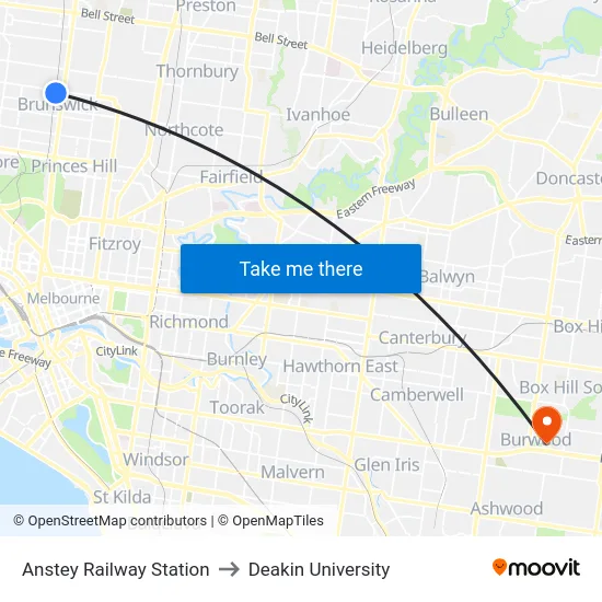 Anstey Railway Station to Deakin University map
