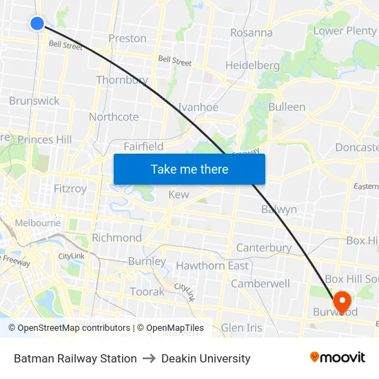 Batman Railway Station to Deakin University map
