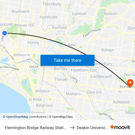 Flemington Bridge Railway Station to Deakin University map