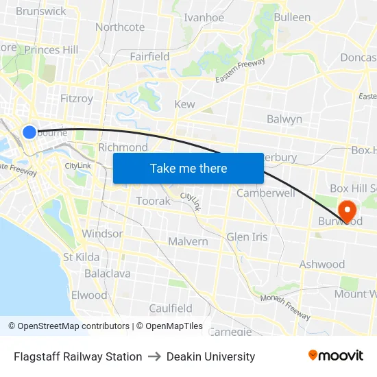 Flagstaff Railway Station to Deakin University map