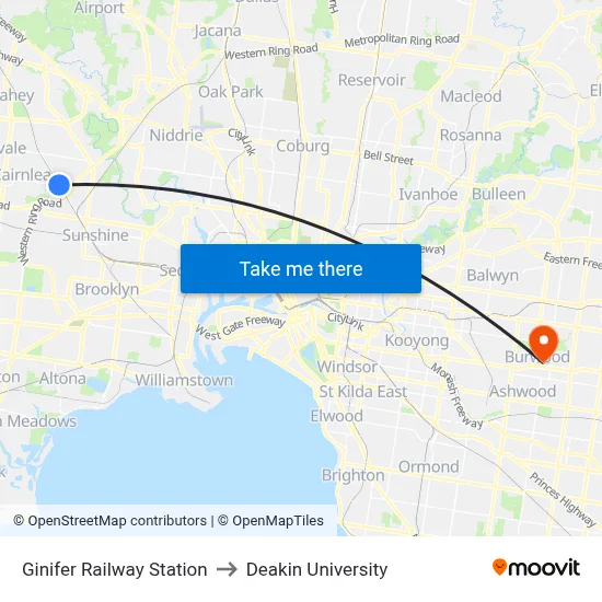 Ginifer Railway Station to Deakin University map