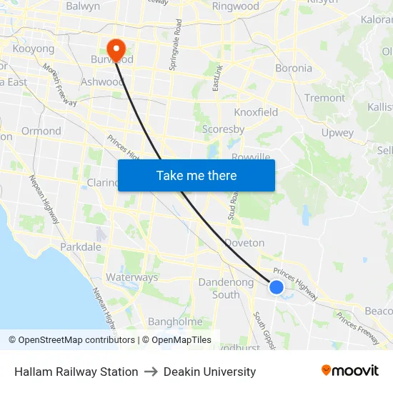 Hallam Railway Station to Deakin University map