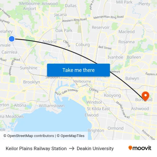 Keilor Plains Railway Station to Deakin University map