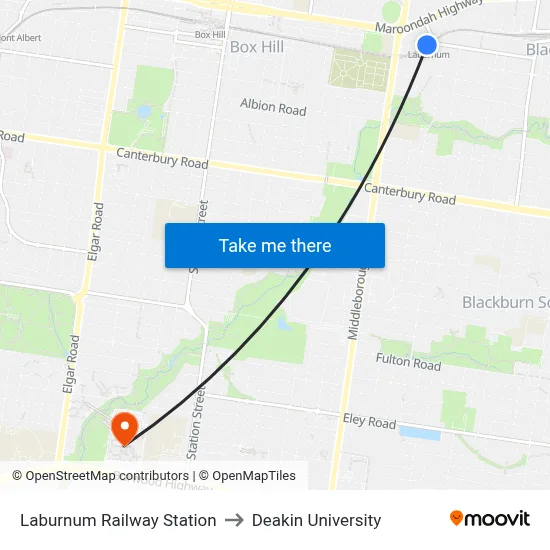 Laburnum Railway Station to Deakin University map