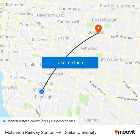 Mckinnon Railway Station to Deakin University map
