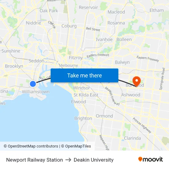 Newport Railway Station to Deakin University map