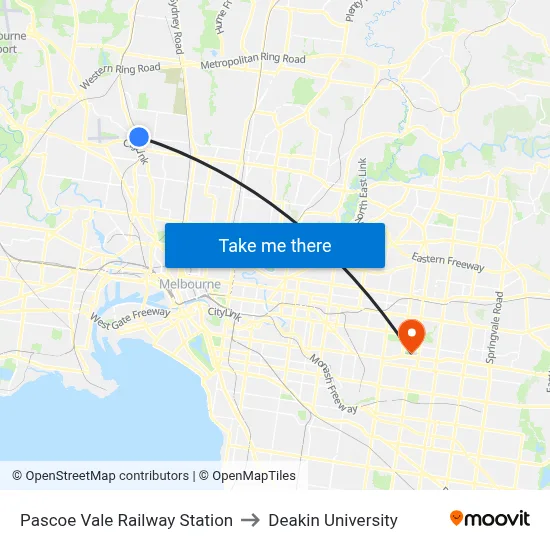 Pascoe Vale Railway Station to Deakin University map