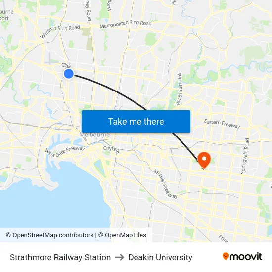 Strathmore Railway Station to Deakin University map