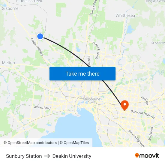 Sunbury Station to Deakin University map