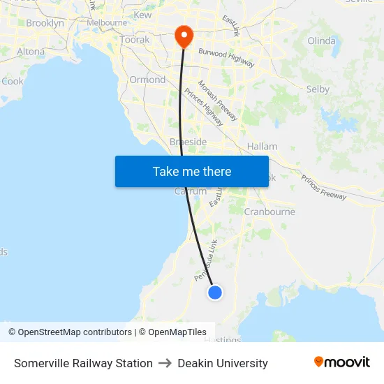 Somerville Railway Station to Deakin University map