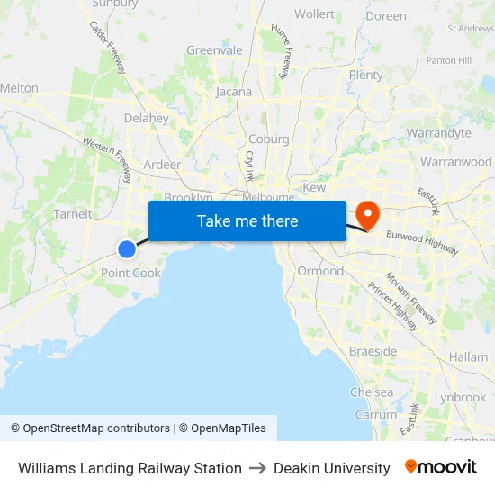 Williams Landing Railway Station to Deakin University map