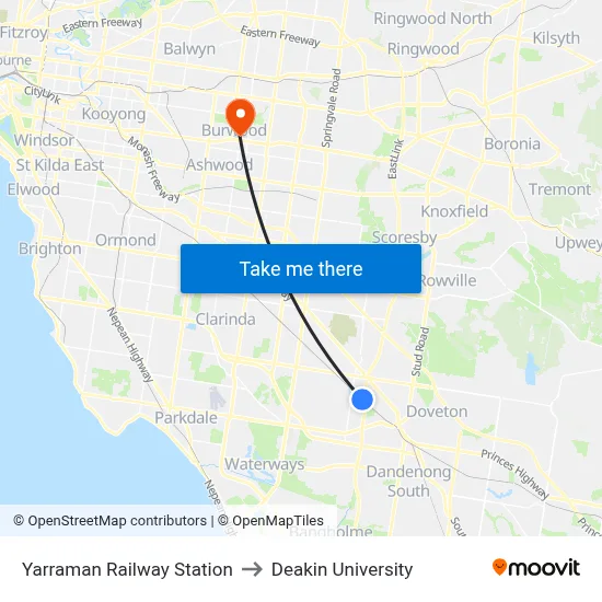 Yarraman Railway Station to Deakin University map