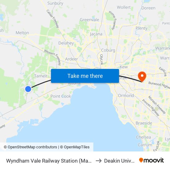 Wyndham Vale Railway Station (Manor Lakes) to Deakin University map