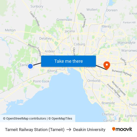 Tarneit Railway Station (Tarneit) to Deakin University map