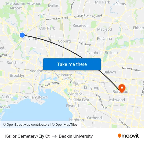 Keilor Cemetery/Ely Ct to Deakin University map