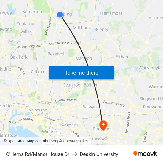 O'Herns Rd/Manor House Dr to Deakin University map