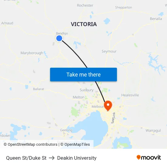 Queen St/Duke St to Deakin University map