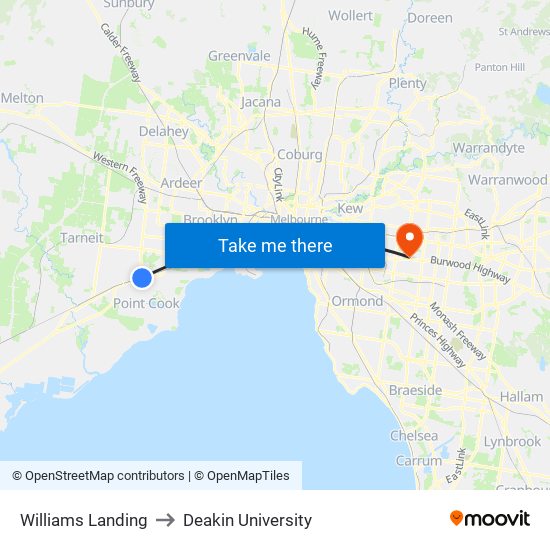 Williams Landing to Deakin University map