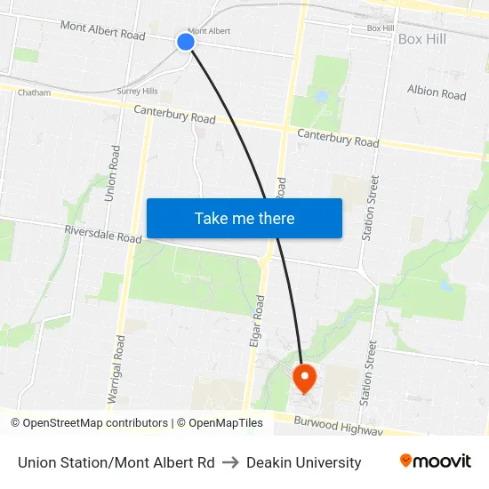 Union Station/Mont Albert Rd to Deakin University map
