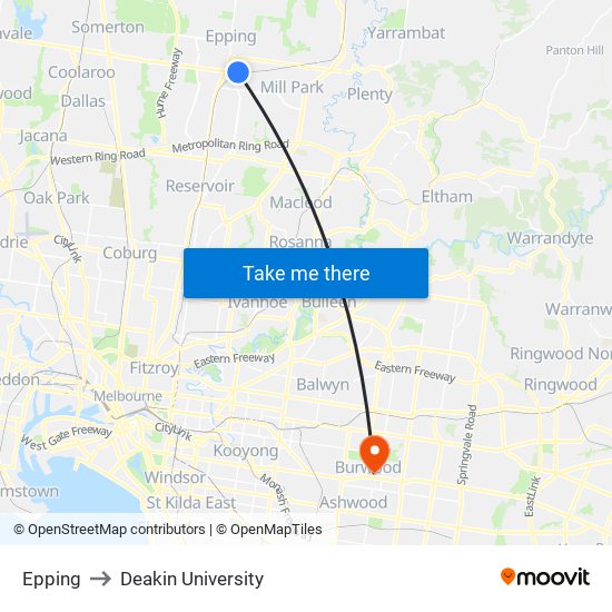 Epping to Deakin University map