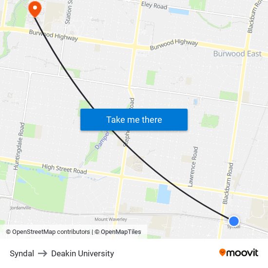 Syndal to Deakin University map