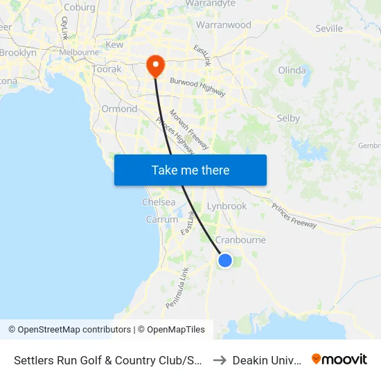 Settlers Run Golf & Country Club/Settlers Run to Deakin University map