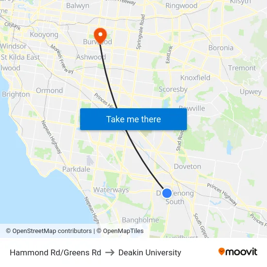 Hammond Rd/Greens Rd to Deakin University map