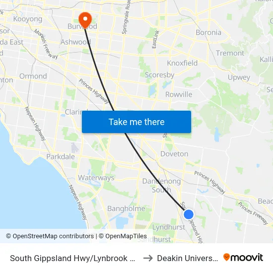 South Gippsland Hwy/Lynbrook Bvd to Deakin University map