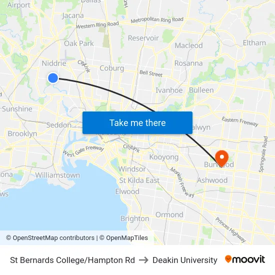 St Bernards College/Hampton Rd to Deakin University map