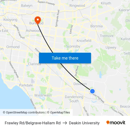 Frawley Rd/Belgrave-Hallam Rd to Deakin University map