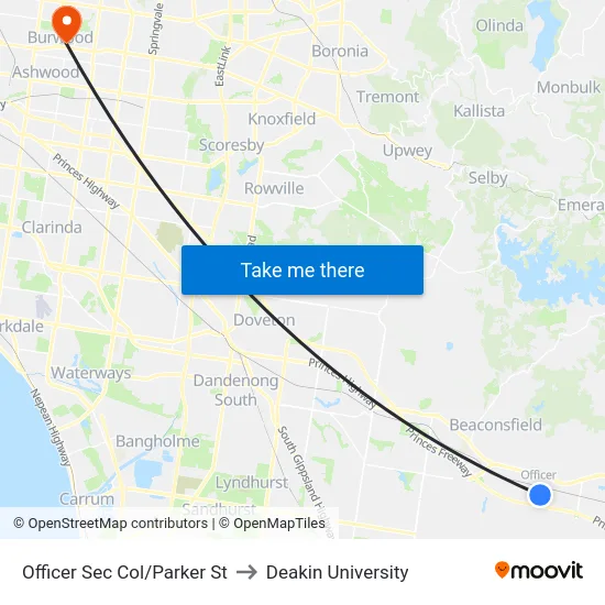 Officer Sec Col/Parker St to Deakin University map