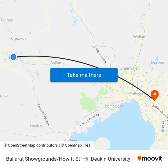 Ballarat Showgrounds/Howitt St to Deakin University map