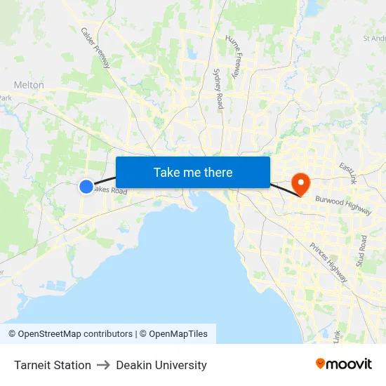 Tarneit Station to Deakin University map