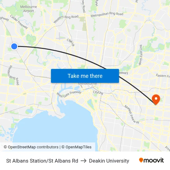 St Albans Station/St Albans Rd to Deakin University map