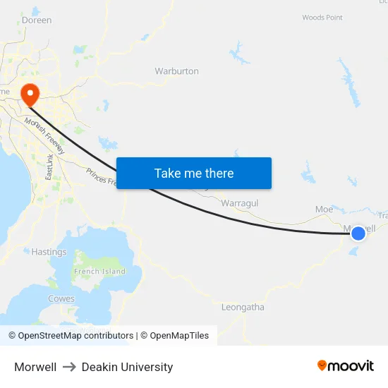 Morwell to Deakin University map