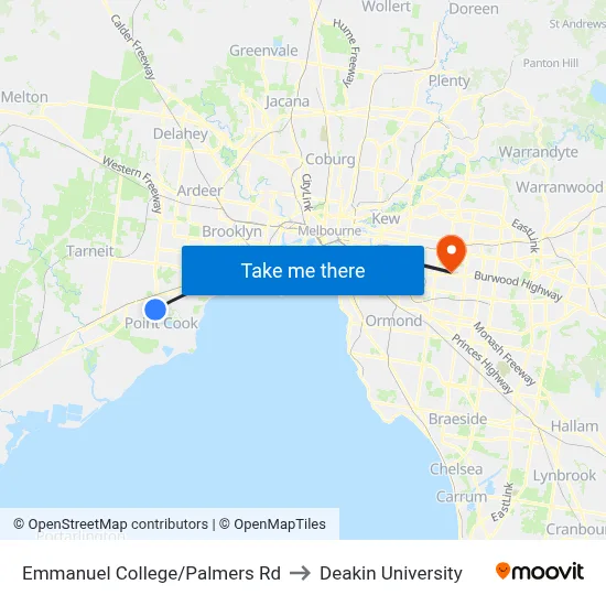 Emmanuel College/Palmers Rd to Deakin University map