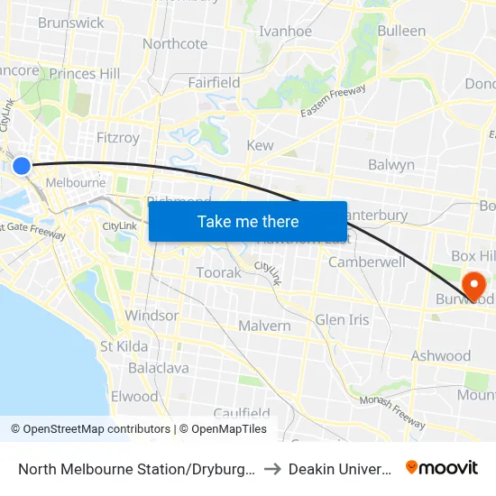 North Melbourne Station/Dryburgh St to Deakin University map