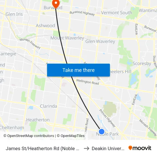 James St/Heatherton Rd to Deakin University map