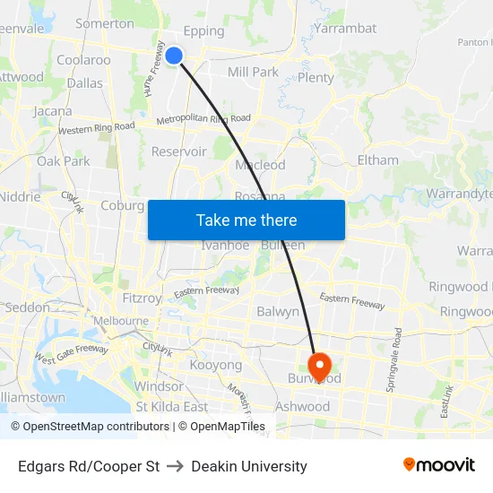 Edgars Rd/Cooper St to Deakin University map