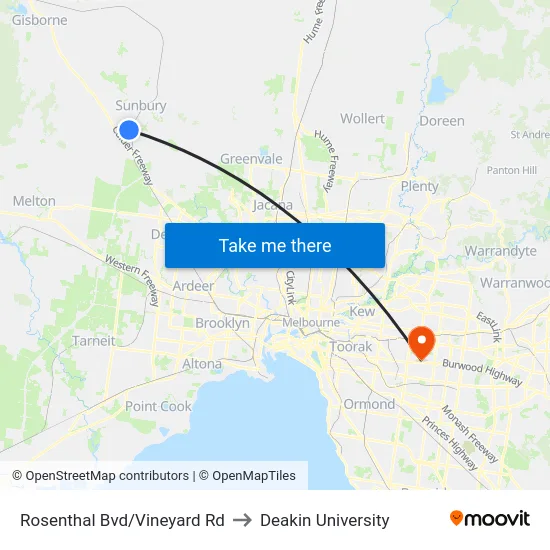 Rosenthal Bvd/Vineyard Rd to Deakin University map