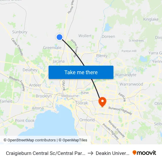 Craigieburn Central Sc/Central Park Ave to Deakin University map