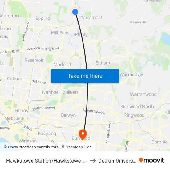 Hawkstowe Station/Hawkstowe Pde to Deakin University map