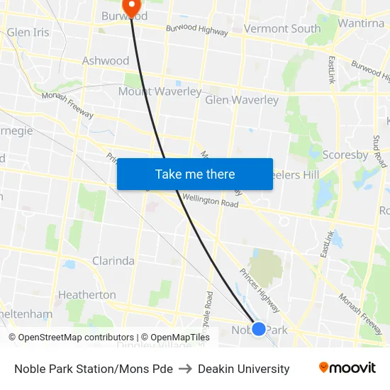 Noble Park Station/Mons Pde to Deakin University map