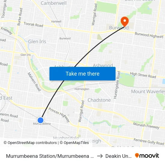 Murrumbeena Station/Murrumbeena Rd to Deakin University map