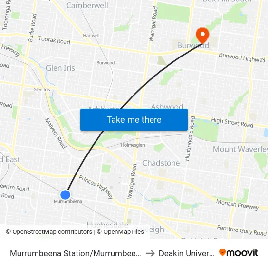 Murrumbeena Station/Murrumbeena Rd to Deakin University map