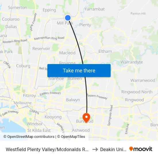 Westfield Plenty Valley/Mcdonalds Rd to Deakin University map